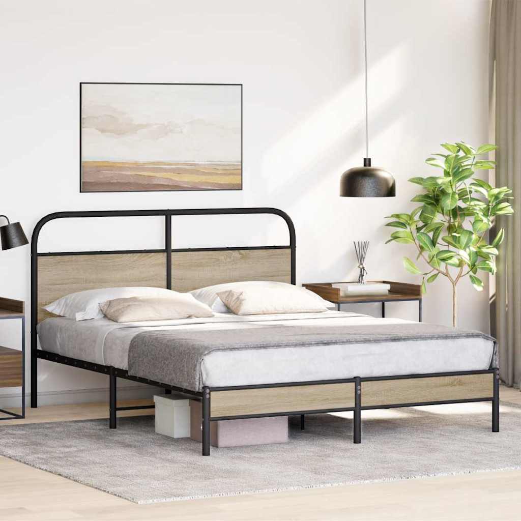 Cadre de lit sans matelas 150x200 cm chêne fumé bois ingénierie - XIOS