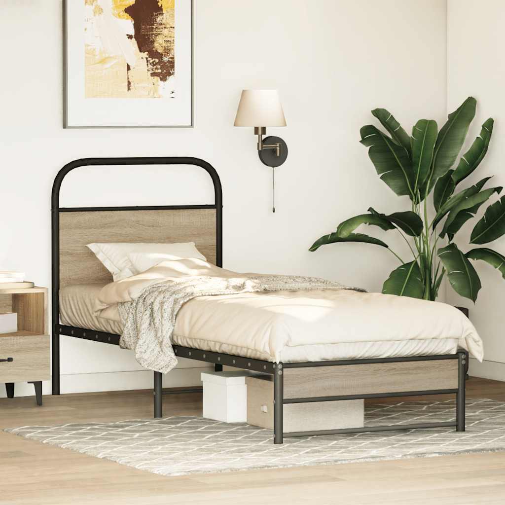 Cadre de lit sans matelas 80x200cm chêne fumé bois d'ingénierie - XIOS
