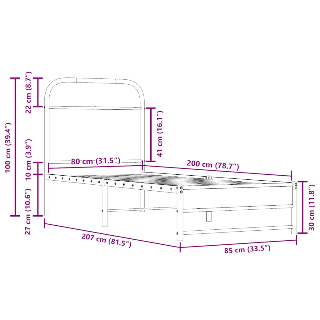 Cadre de lit sans matelas 80x200cm chêne fumé bois d'ingénierie - XIOS