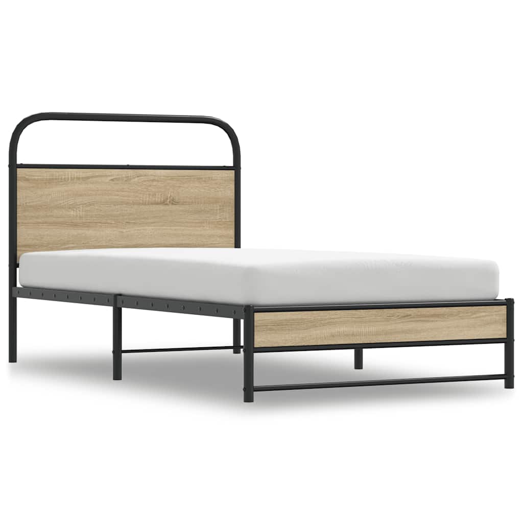 Cadre de lit sans matelas 90x190cm chêne fumé bois d'ingénierie - XIOS