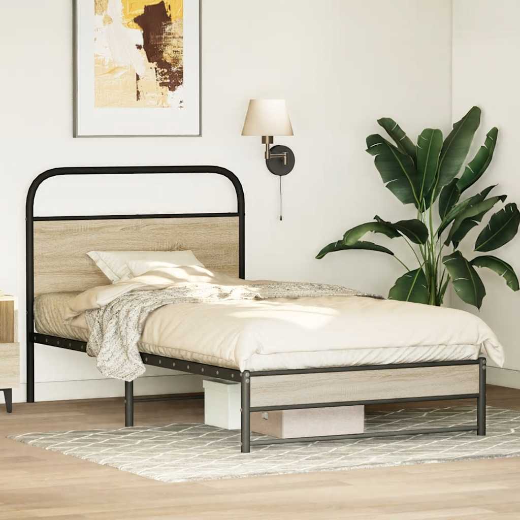 Cadre de lit sans matelas 90x190cm chêne fumé bois d'ingénierie - XIOS