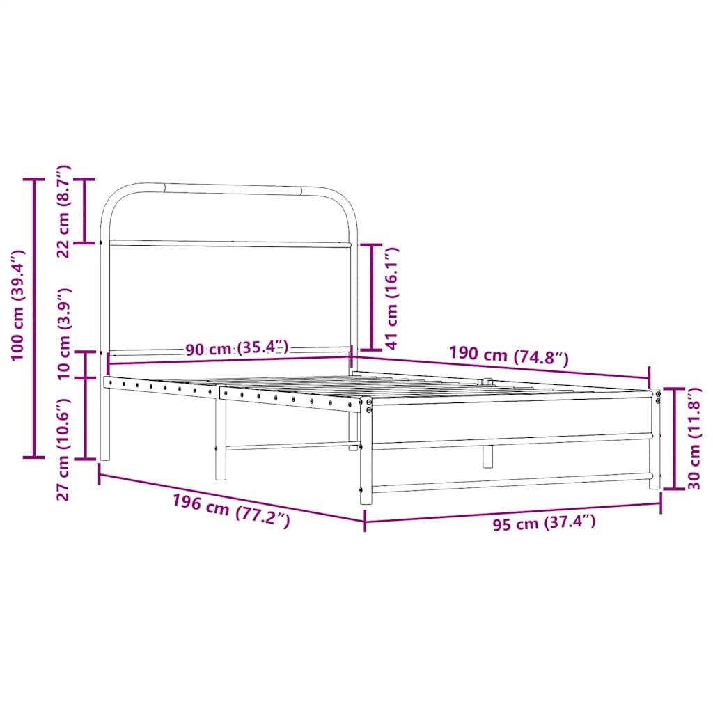 Cadre de lit sans matelas 90x190cm chêne fumé bois d'ingénierie - XIOS