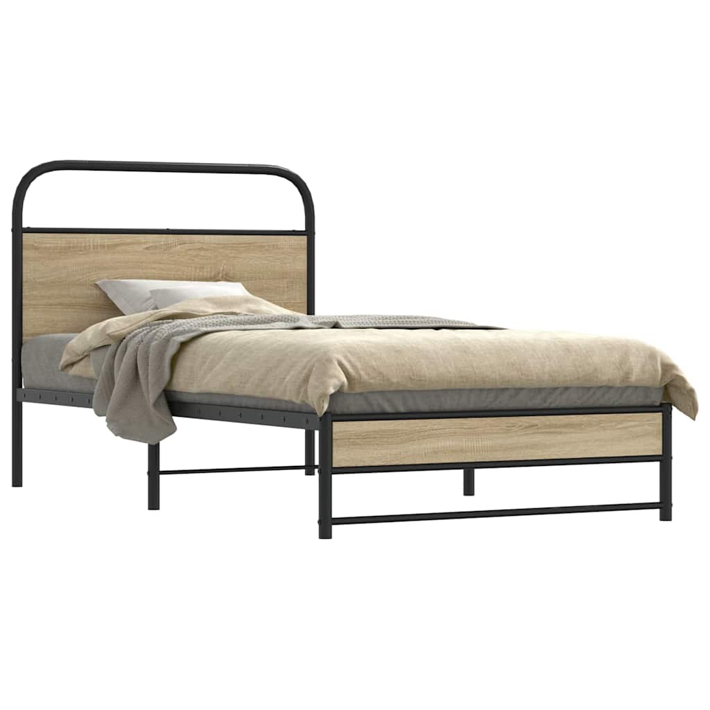 Cadre de lit sans matelas 90x190cm chêne fumé bois d'ingénierie - XIOS