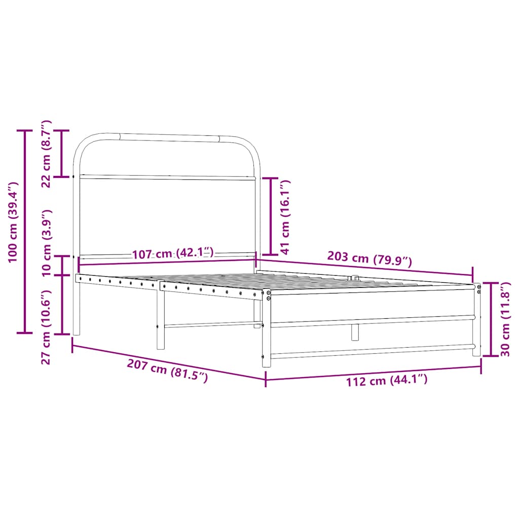 Cadre de lit sans matelas 107x203 cm chêne fumé bois ingénierie - XIOS