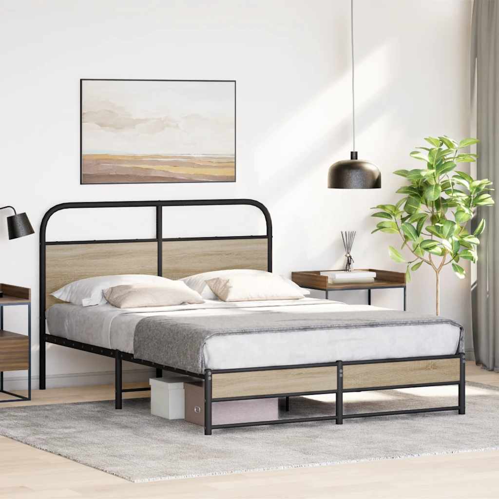 Cadre de lit sans matelas 135x190 cm chêne fumé bois ingénierie - XIOS