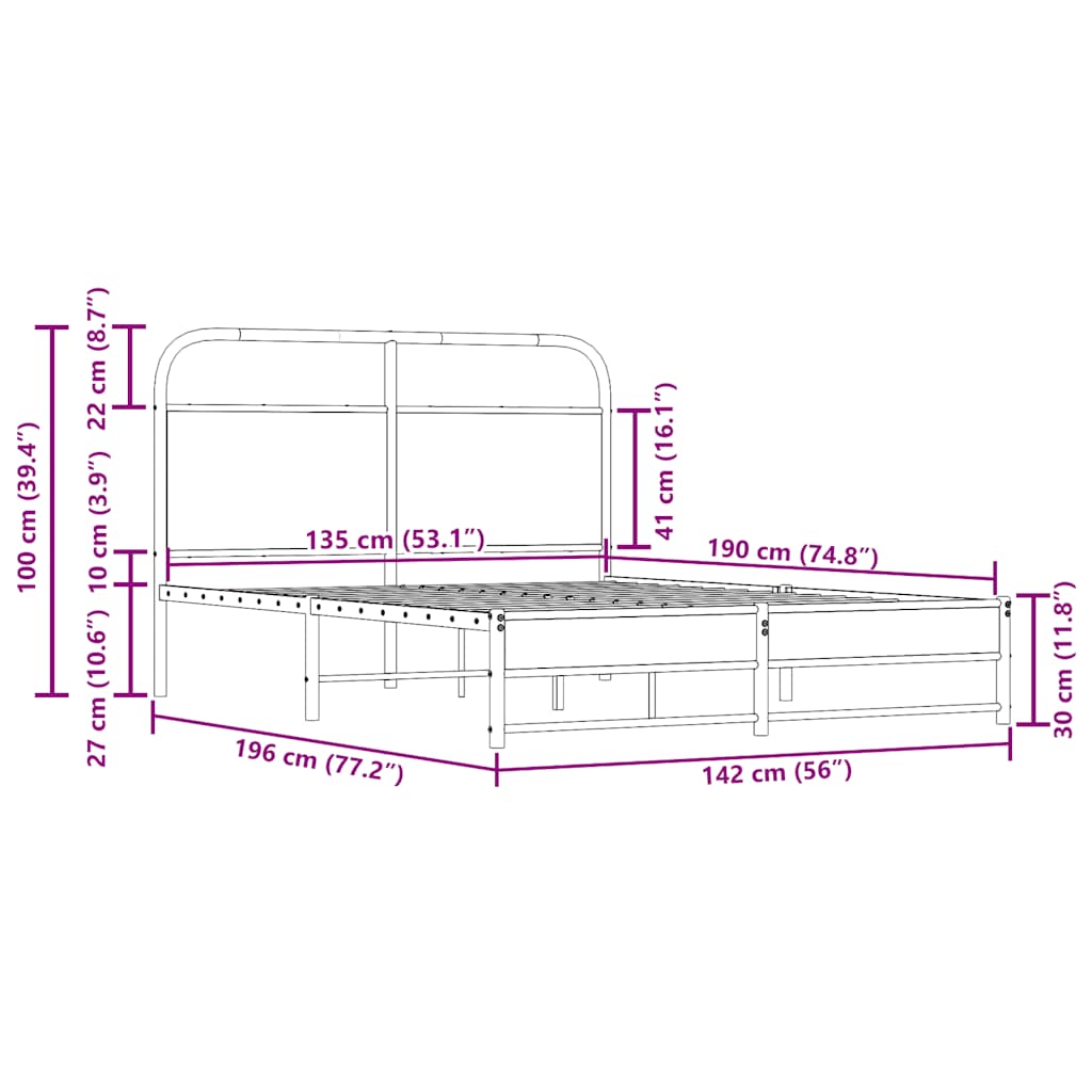Cadre de lit sans matelas 135x190 cm chêne fumé bois ingénierie - XIOS