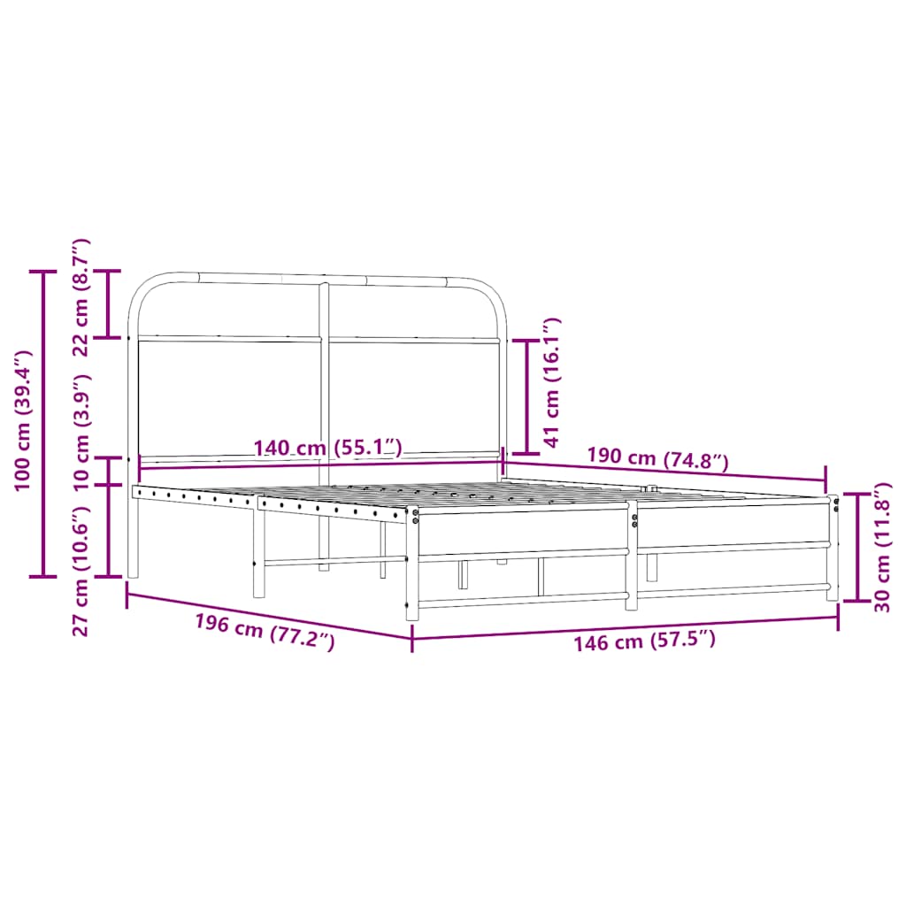 Cadre de lit sans matelas 140x190 cm chêne fumé bois ingénierie - XIOS
