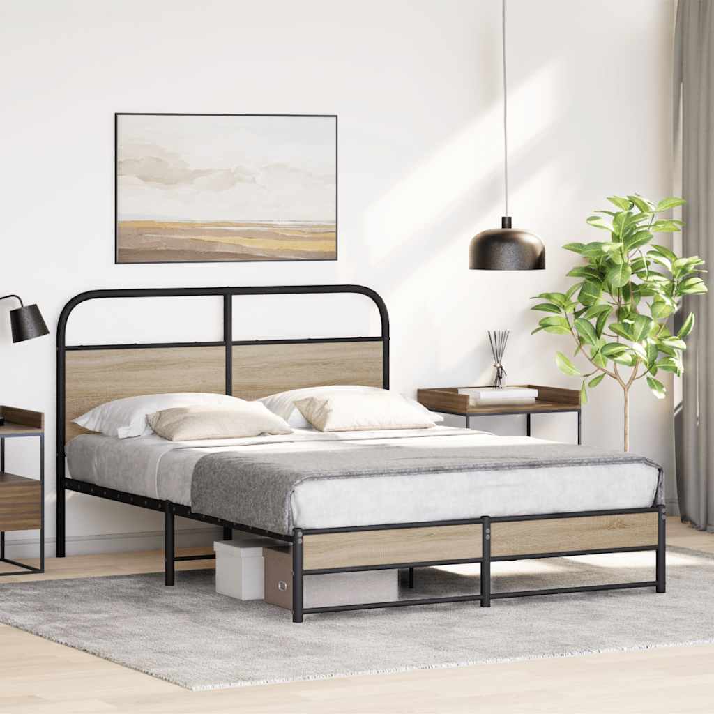 Cadre de lit sans matelas 150x200 cm chêne fumé bois ingénierie - XIOS