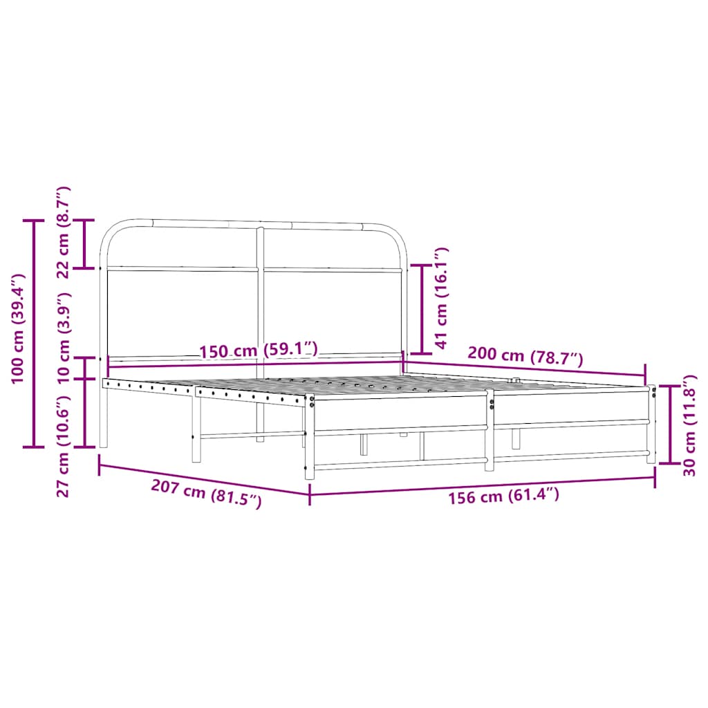 Cadre de lit sans matelas 150x200 cm chêne fumé bois ingénierie - XIOS