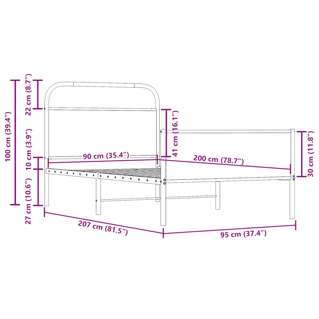 Cadre de lit sans matelas 90x200cm chêne sonoma bois ingénierie - XIOS