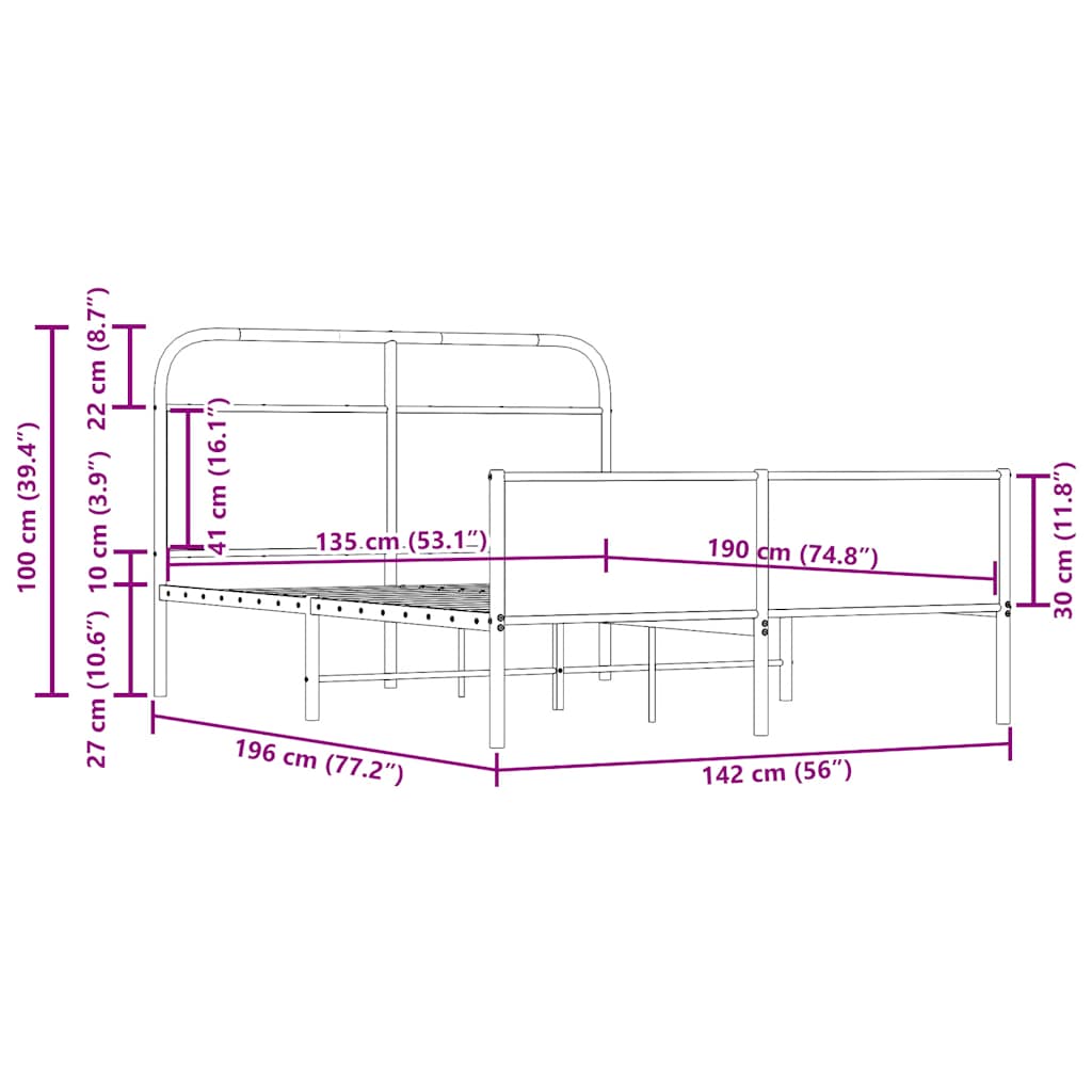 Cadre de lit sans matelas 135x190 cm chêne sonoma - XIOS