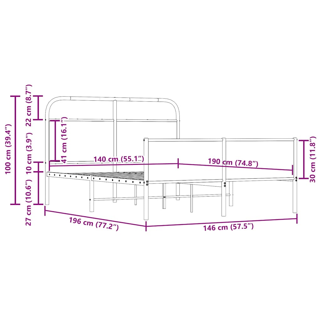 Cadre de lit sans matelas 140x190 cm chêne sonoma - XIOS
