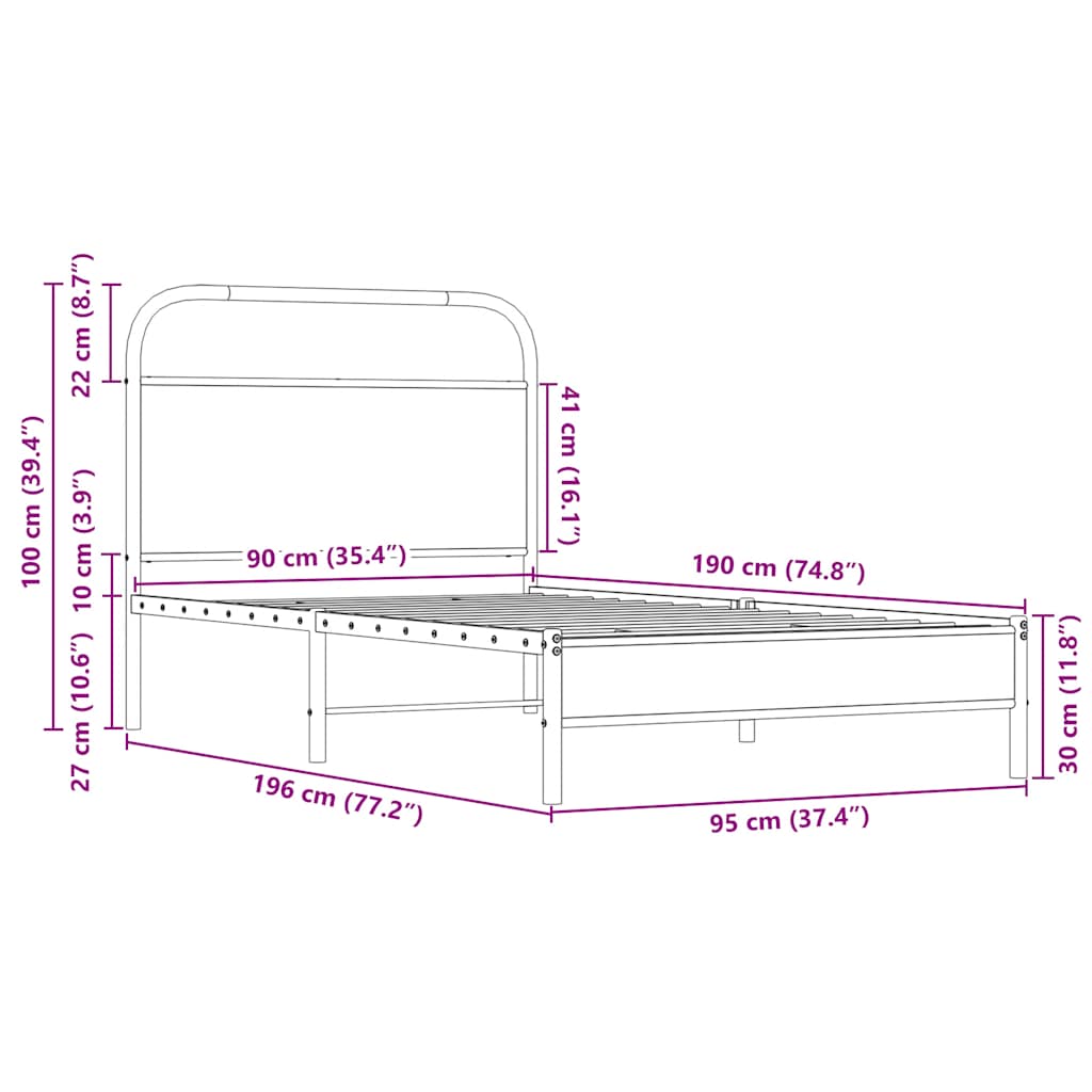Cadre de lit sans matelas 90x190cm chêne sonoma bois ingénierie - XIOS