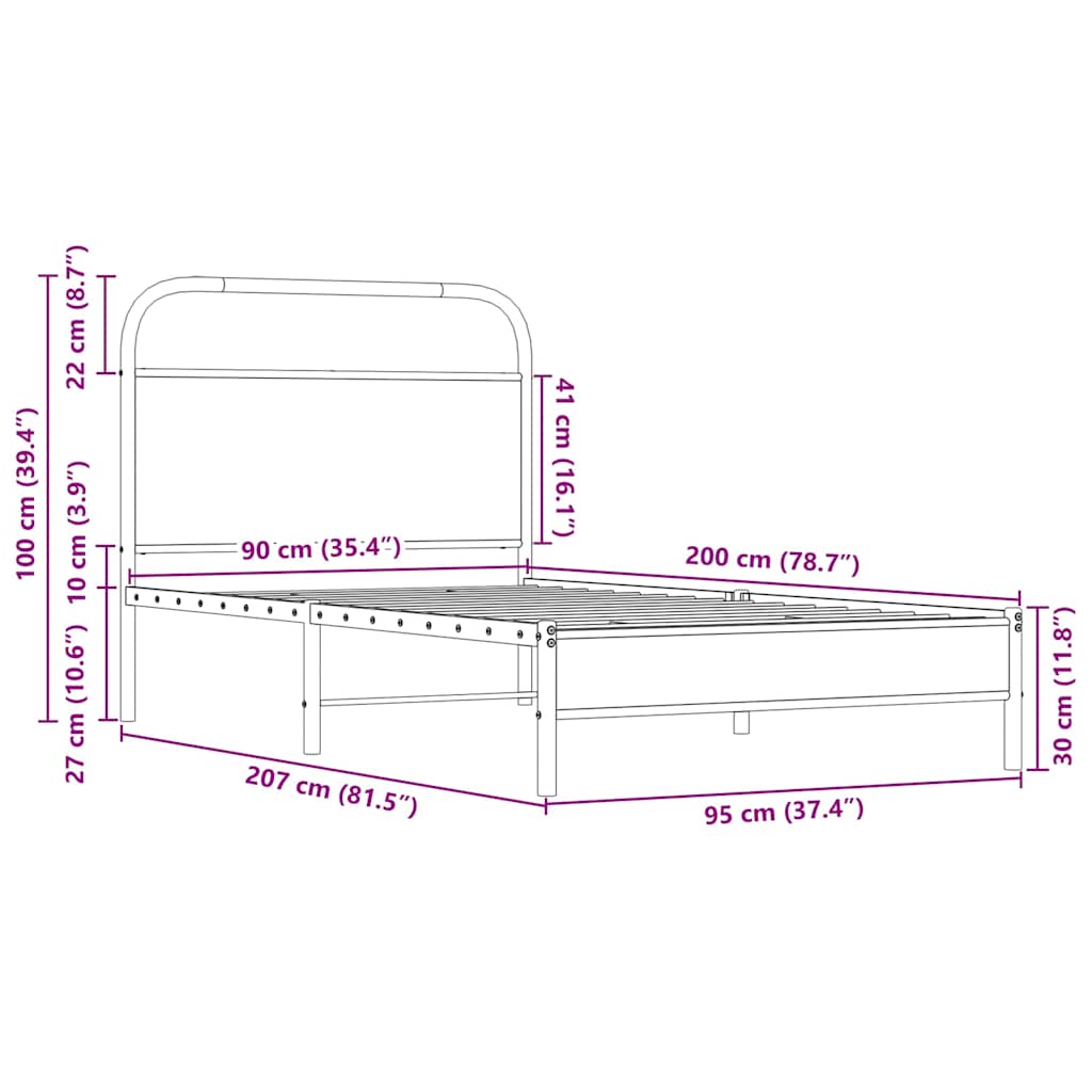 Cadre de lit sans matelas 90x200cm chêne sonoma bois ingénierie - XIOS