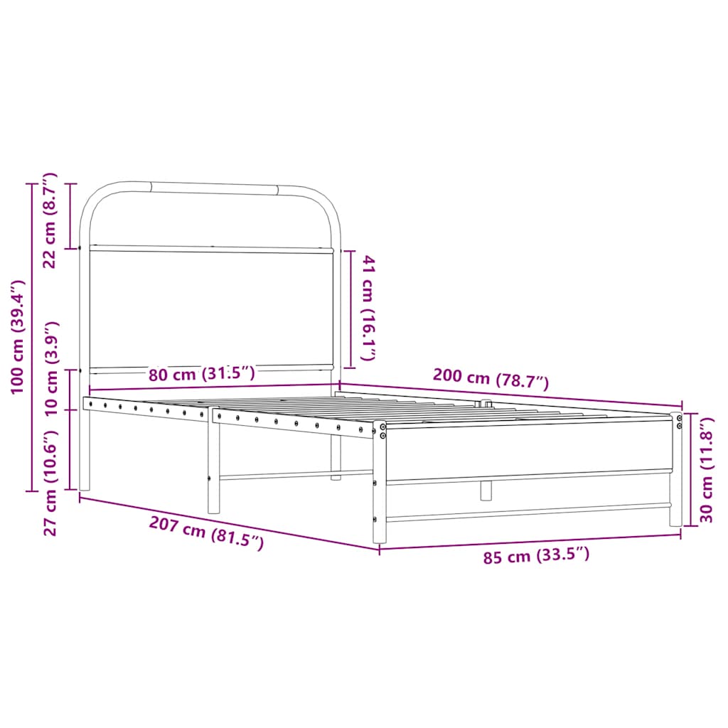 Cadre de lit sans matelas 80x200cm chêne sonoma bois ingénierie - XIOS