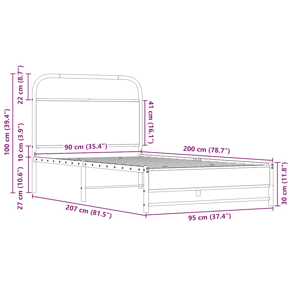 Cadre de lit sans matelas 90x200cm chêne sonoma bois ingénierie - XIOS