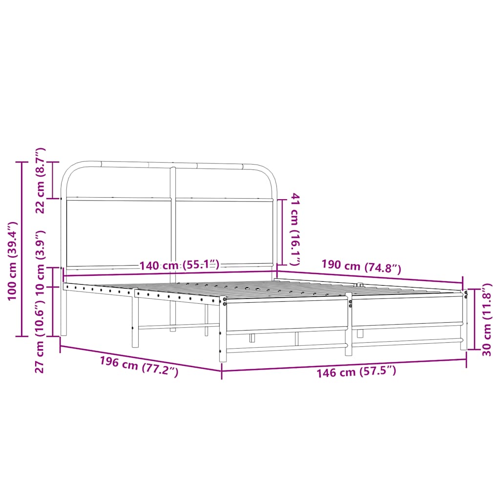 Cadre de lit sans matelas 140x190 cm chêne sonoma - XIOS