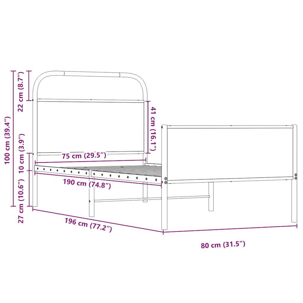 Cadre de lit sans matelas 75x190cm chêne sonoma bois ingénierie - XIOS