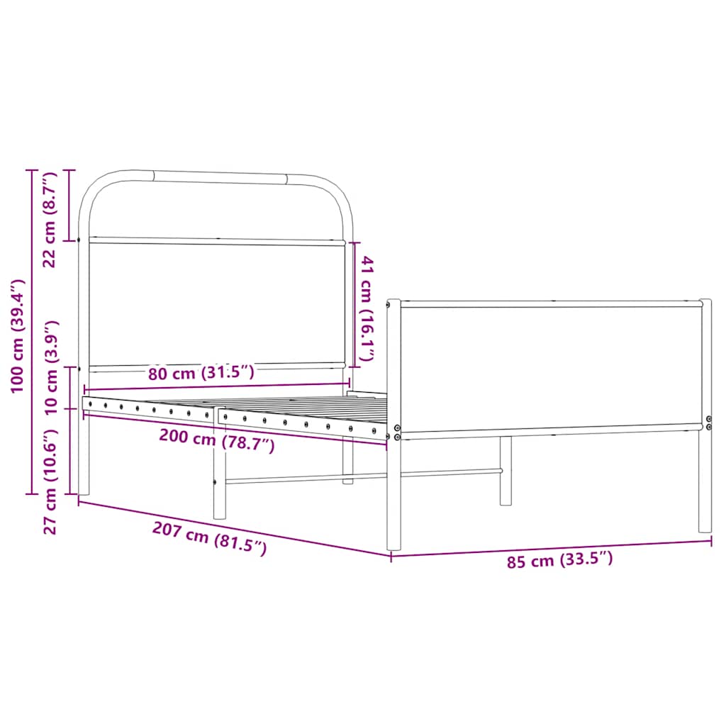 Cadre de lit sans matelas 80x200cm chêne sonoma bois ingénierie - XIOS
