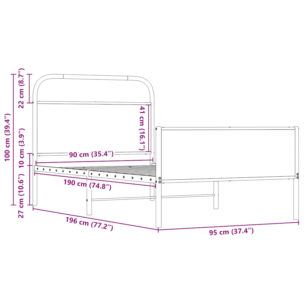 Cadre de lit sans matelas 90x190cm chêne sonoma bois ingénierie - XIOS