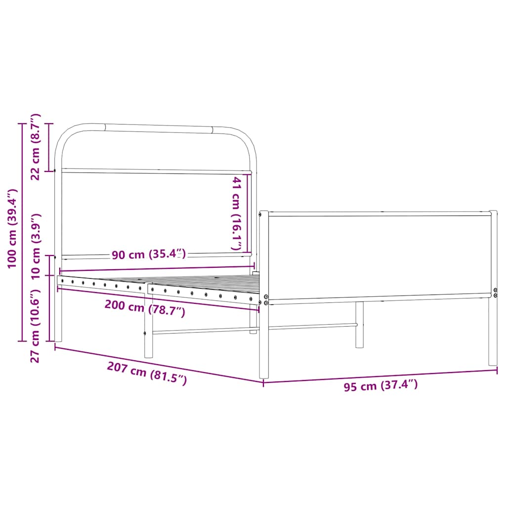 Cadre de lit sans matelas 90x200cm chêne sonoma bois ingénierie - XIOS