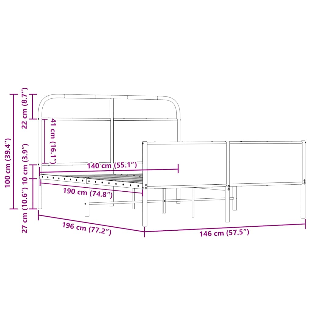 Cadre de lit sans matelas 140x190 cm chêne sonoma Lits & cadres de lit vidaXL   