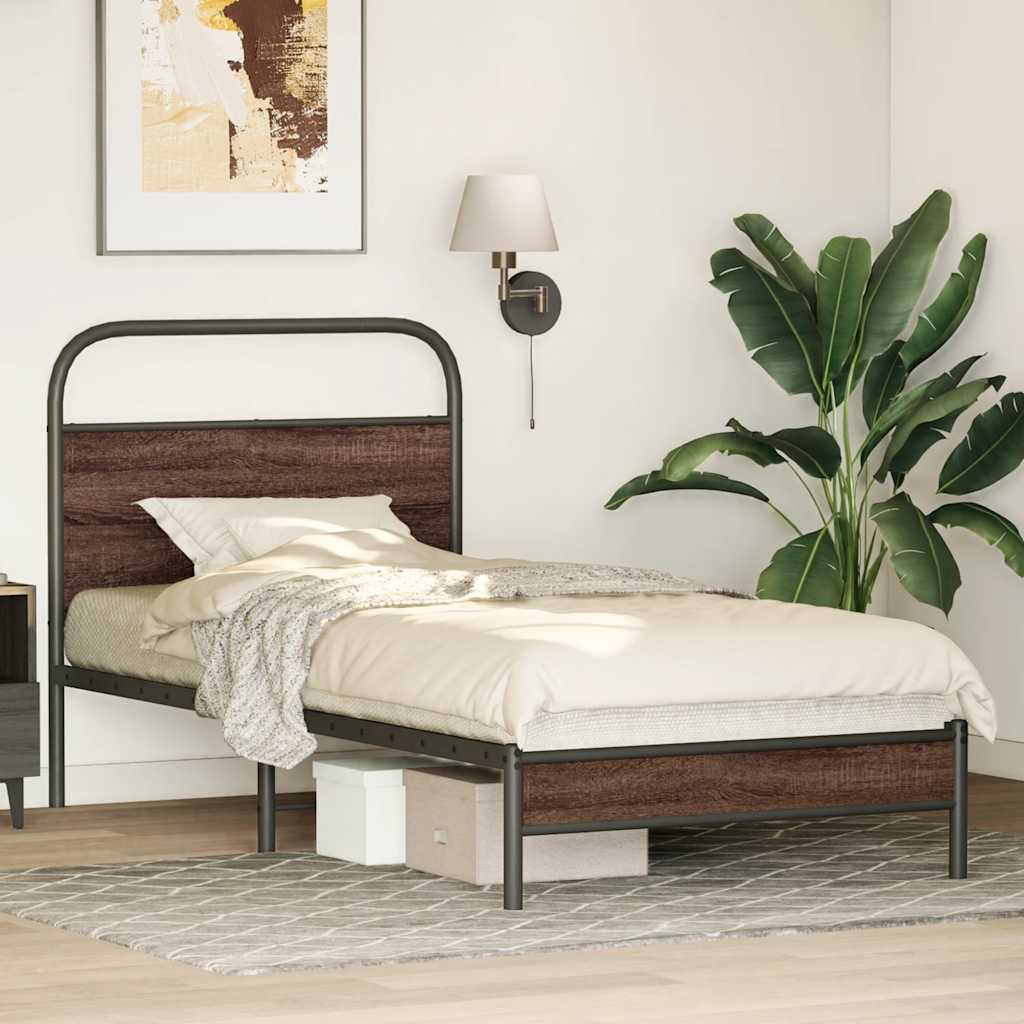 Cadre de lit sans matelas 90x200cm chêne marron bois ingénierie - XIOS