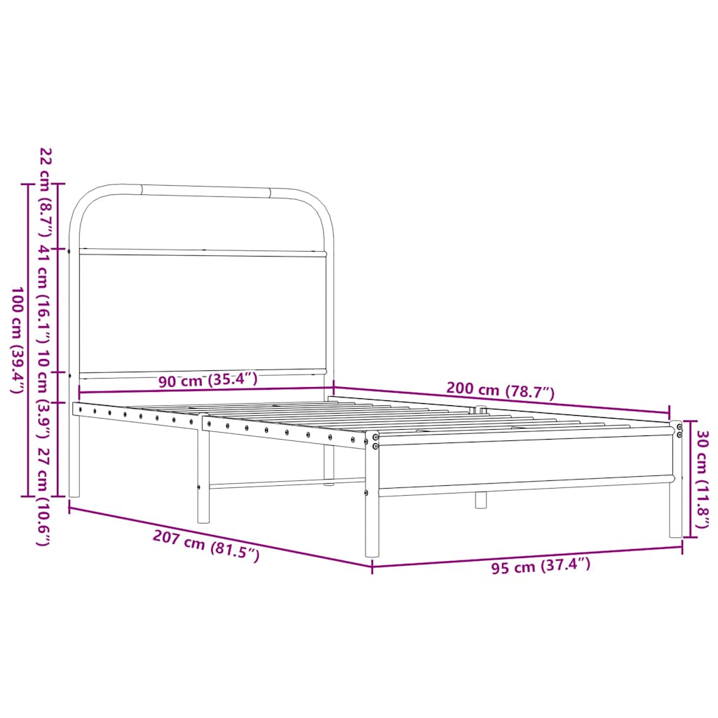Cadre de lit sans matelas 90x200cm chêne marron bois ingénierie - XIOS