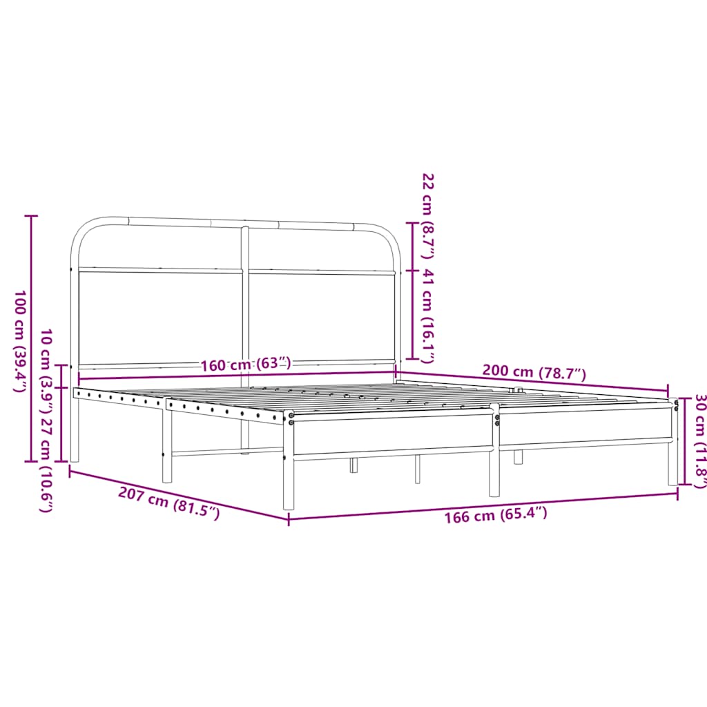 Cadre de lit sans matelas 160x200 cm chêne marron - XIOS
