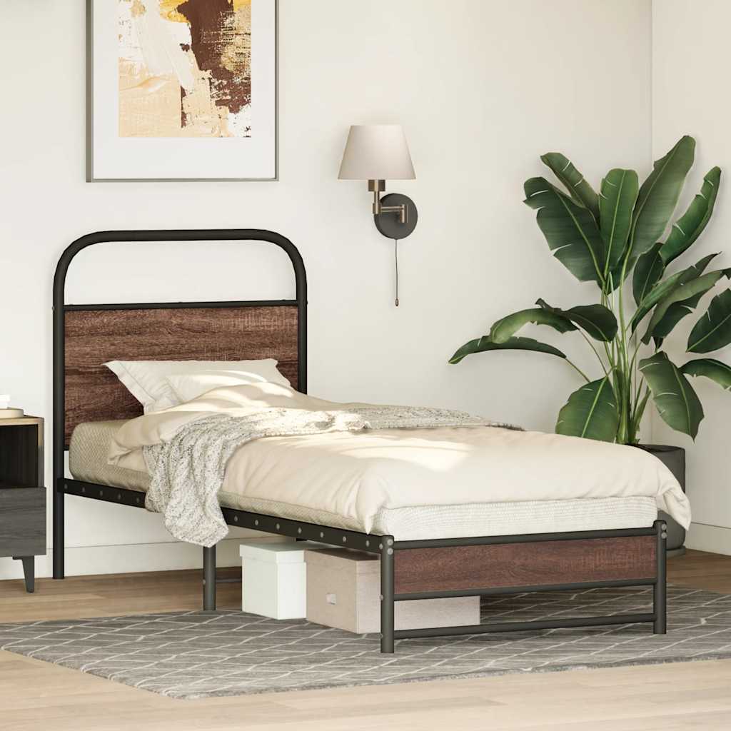 Cadre de lit sans matelas 80x200cm chêne marron bois ingénierie - XIOS
