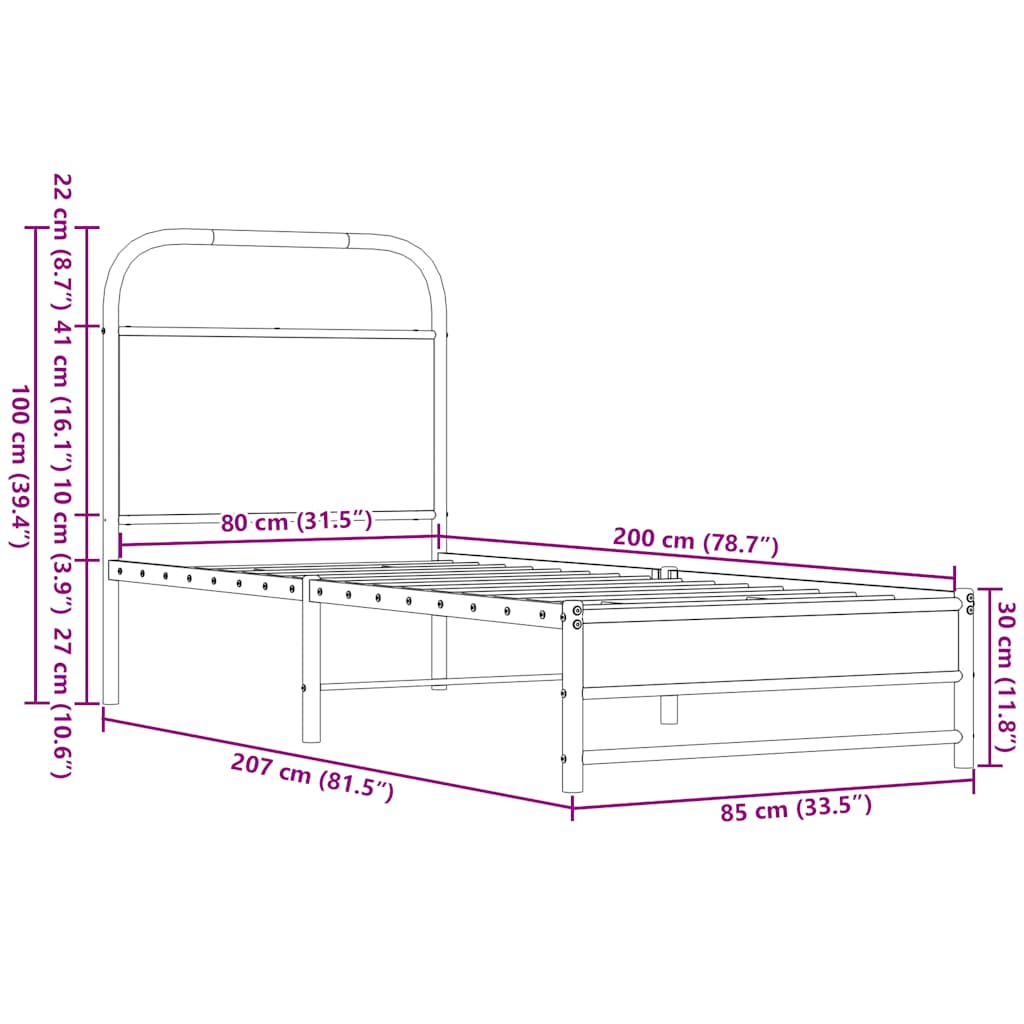 Cadre de lit sans matelas 80x200cm chêne marron bois ingénierie - XIOS