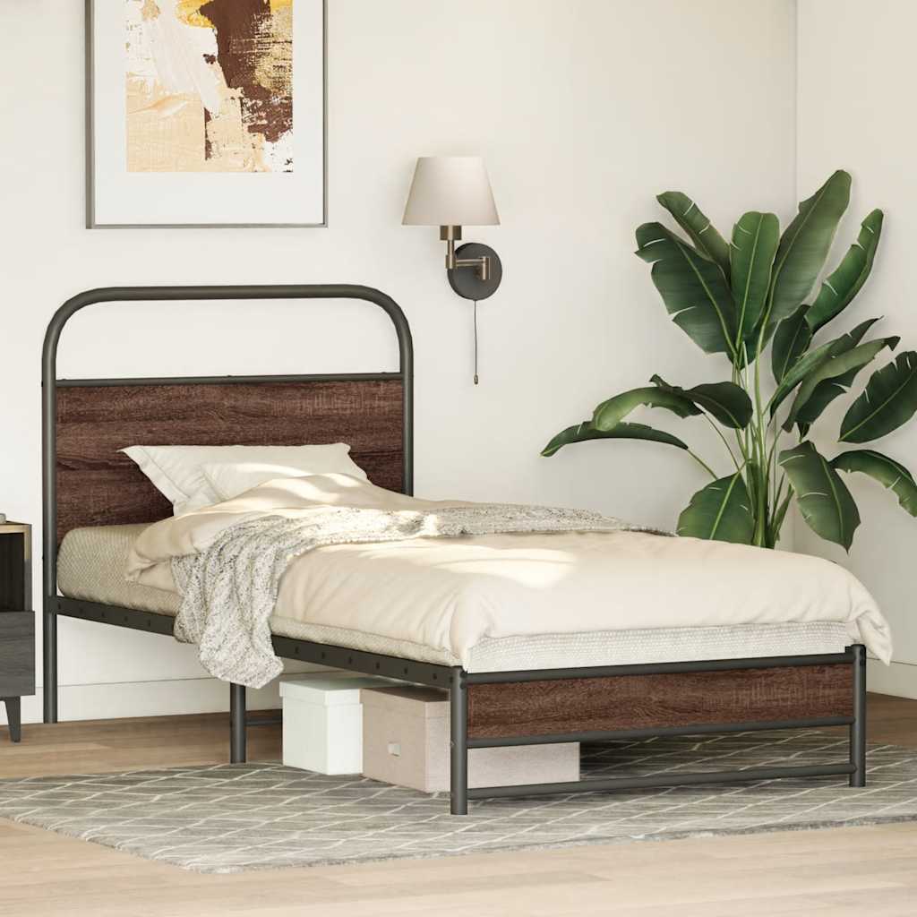 Cadre de lit sans matelas 90x200cm chêne marron bois ingénierie - XIOS