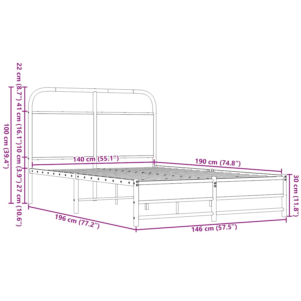 Cadre de lit sans matelas 140x190 cm chêne marron - XIOS