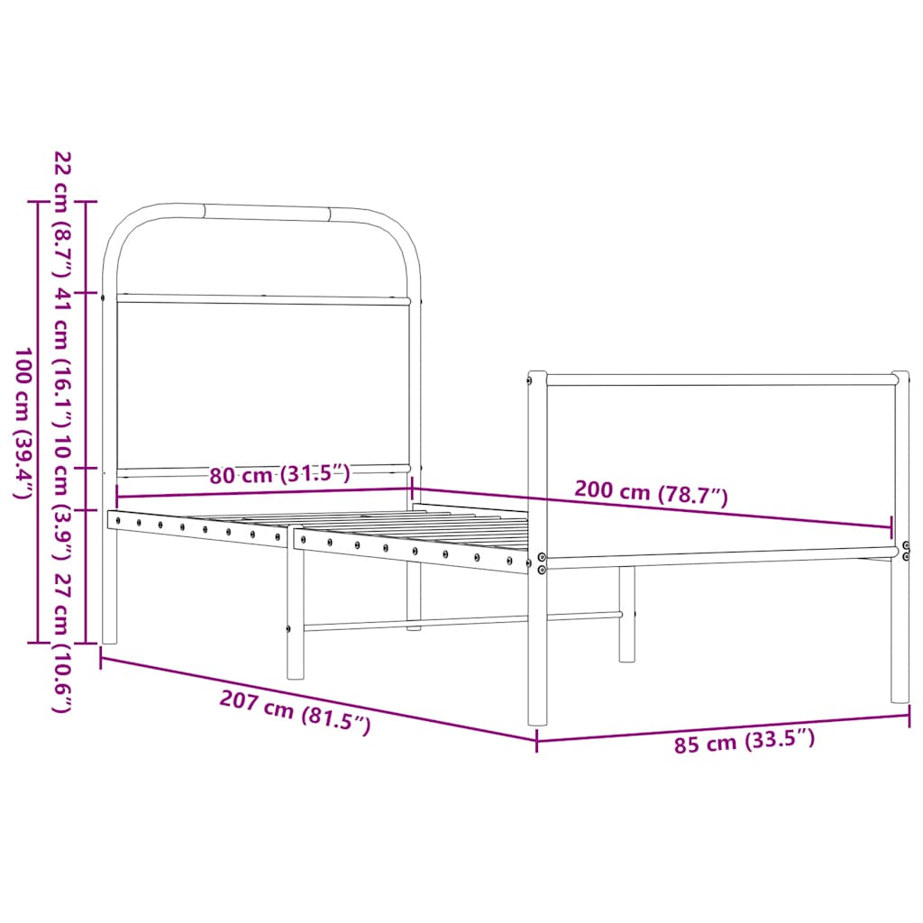 Cadre de lit sans matelas 80x200cm chêne marron bois ingénierie - XIOS