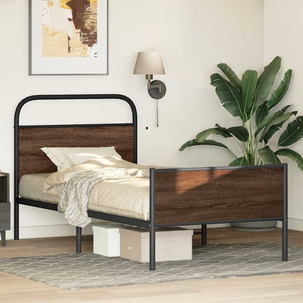 Cadre de lit sans matelas 90x200cm chêne marron bois ingénierie - XIOS