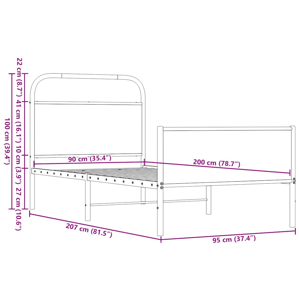 Cadre de lit sans matelas 90x200cm chêne marron bois ingénierie - XIOS