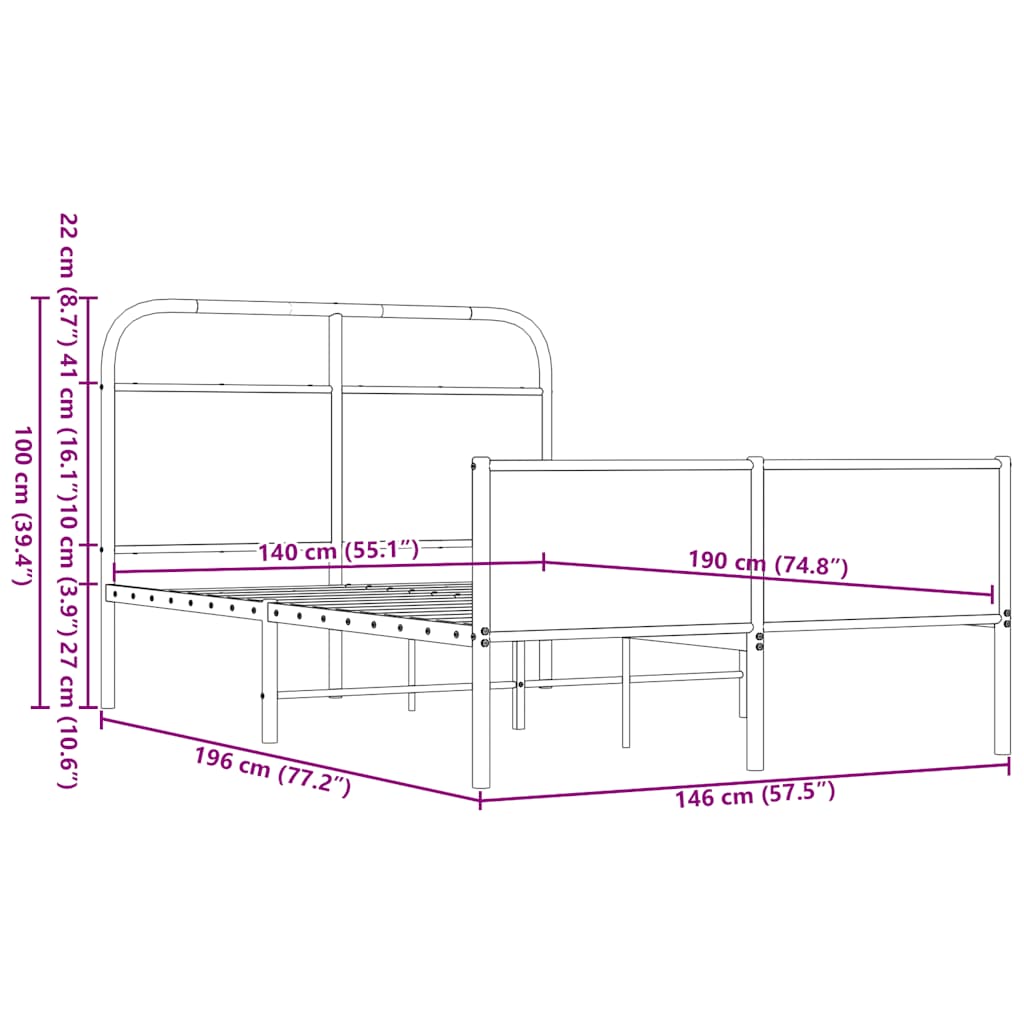 Cadre de lit sans matelas 140x190 cm chêne marron - XIOS