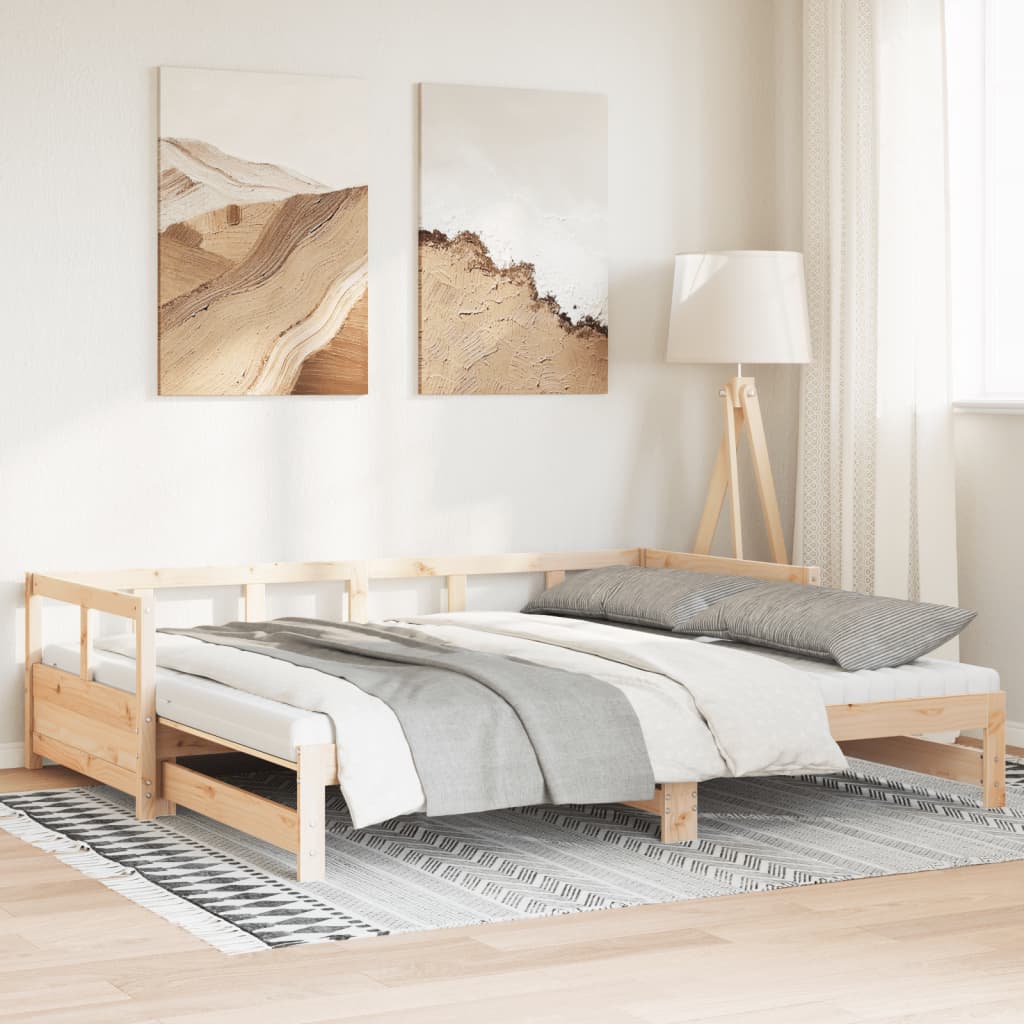 Lit de jour et lit gigogne et matelas 90x190 cm bois pin massif - XIOS