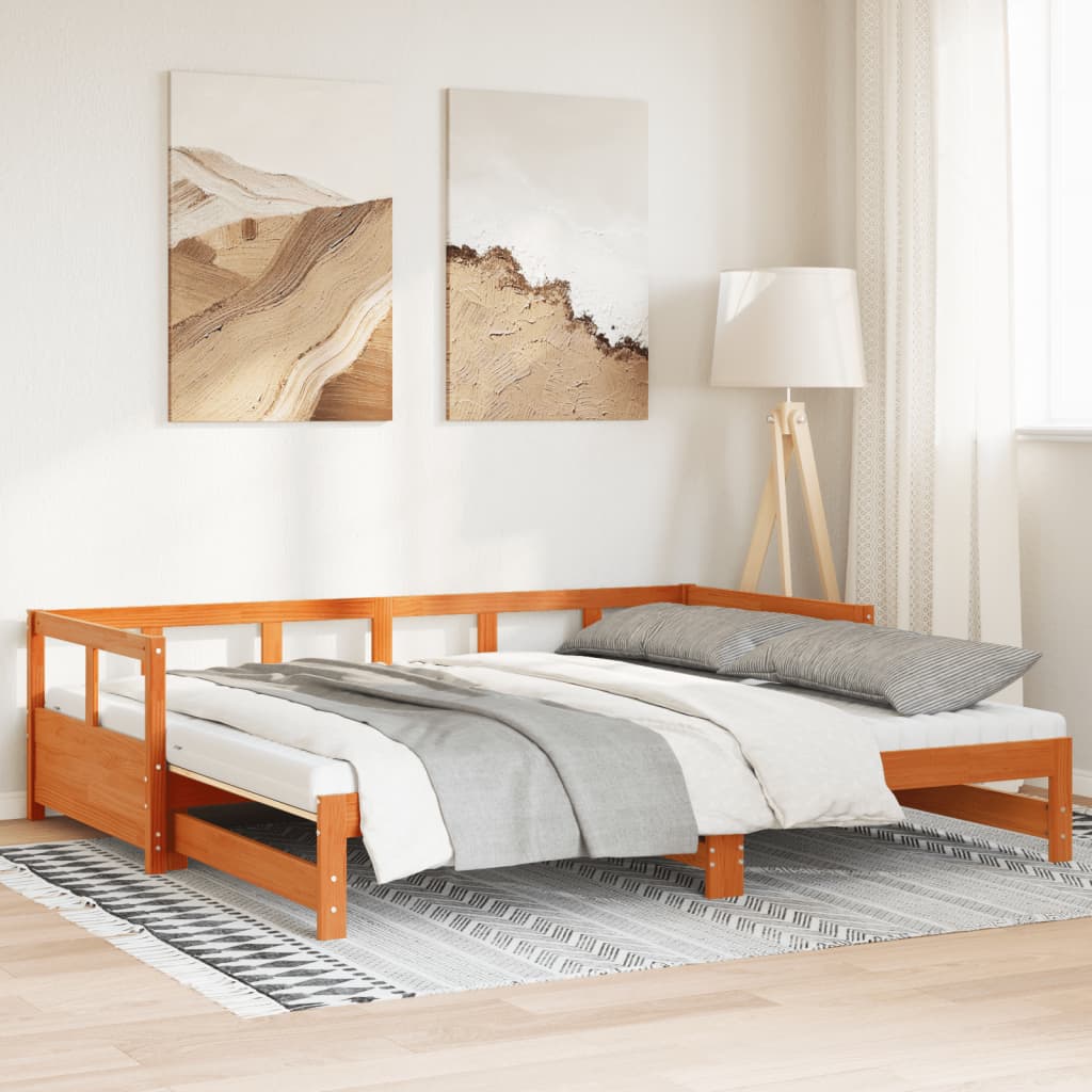 Lit de jour et lit gigogne et matelas 90x190 cm bois pin massif - XIOS