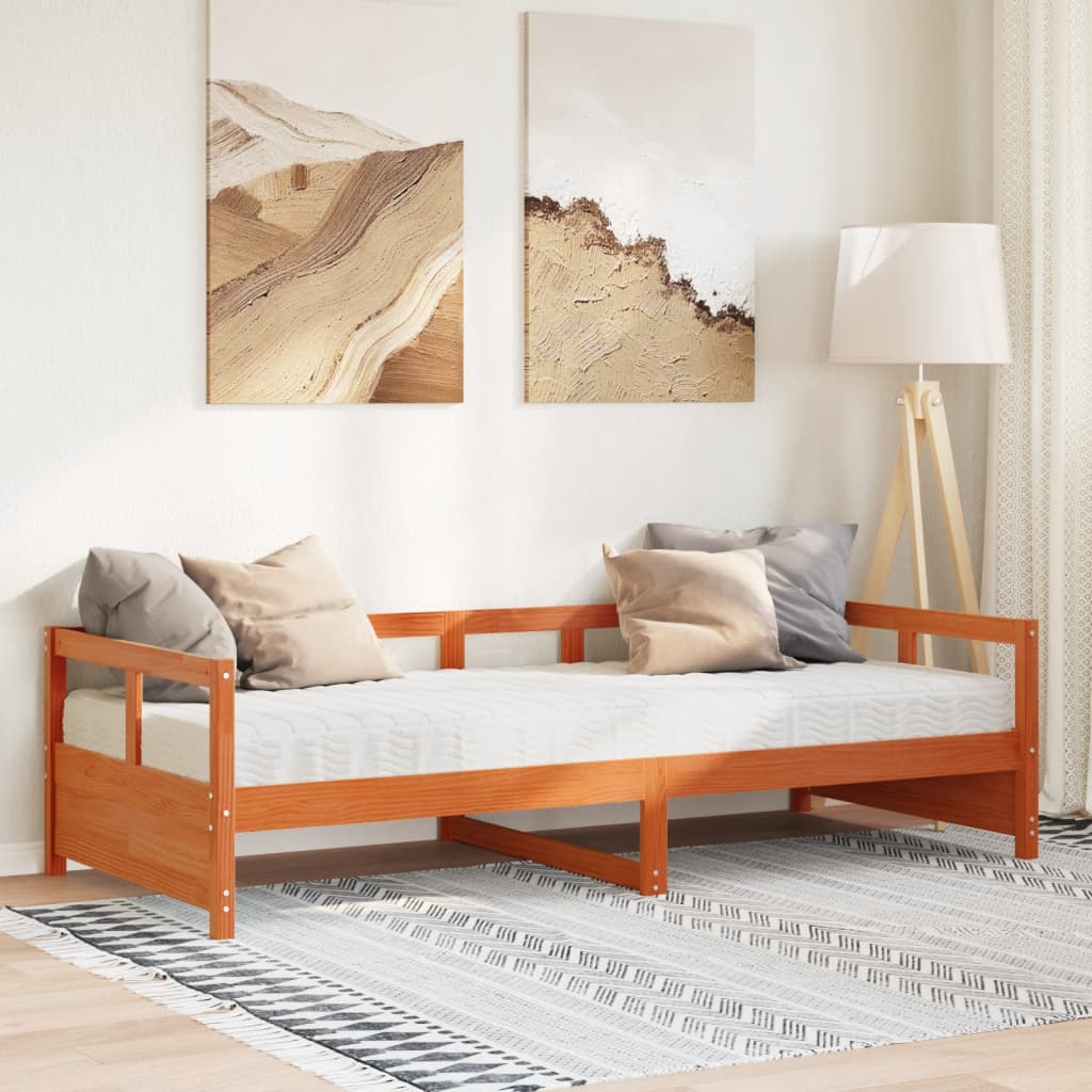 Lit de jour avec matelas cire marron 90x200 cm bois pin massif Lits & cadres de lit vidaXL