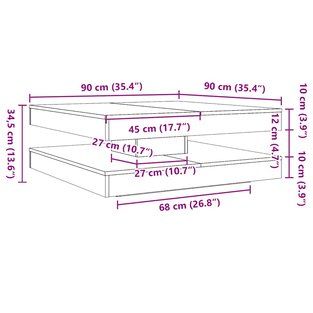 Table basse rotative à 360 degrés vieux bois 90x90x34,5 cm