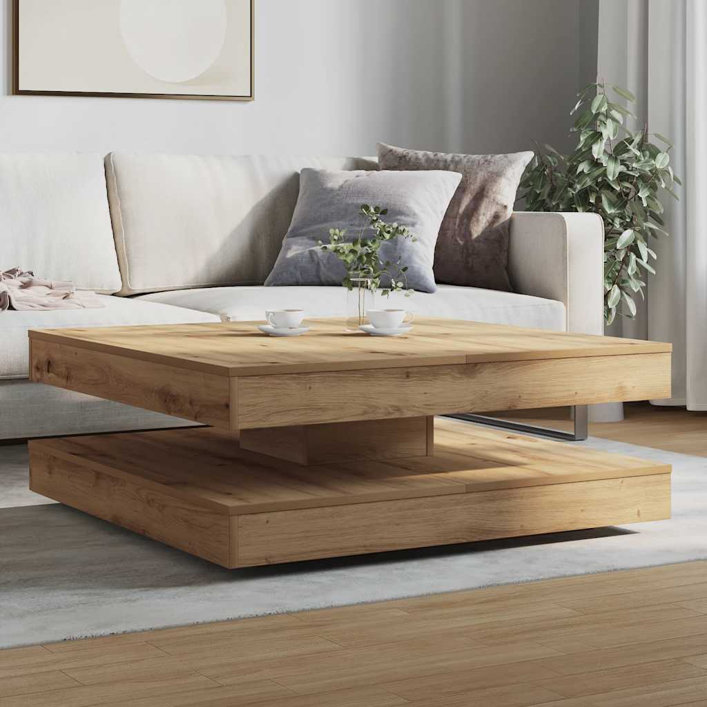 Table basse rotative à 360 degrés chêne artisanal 90x90x34,5 cm