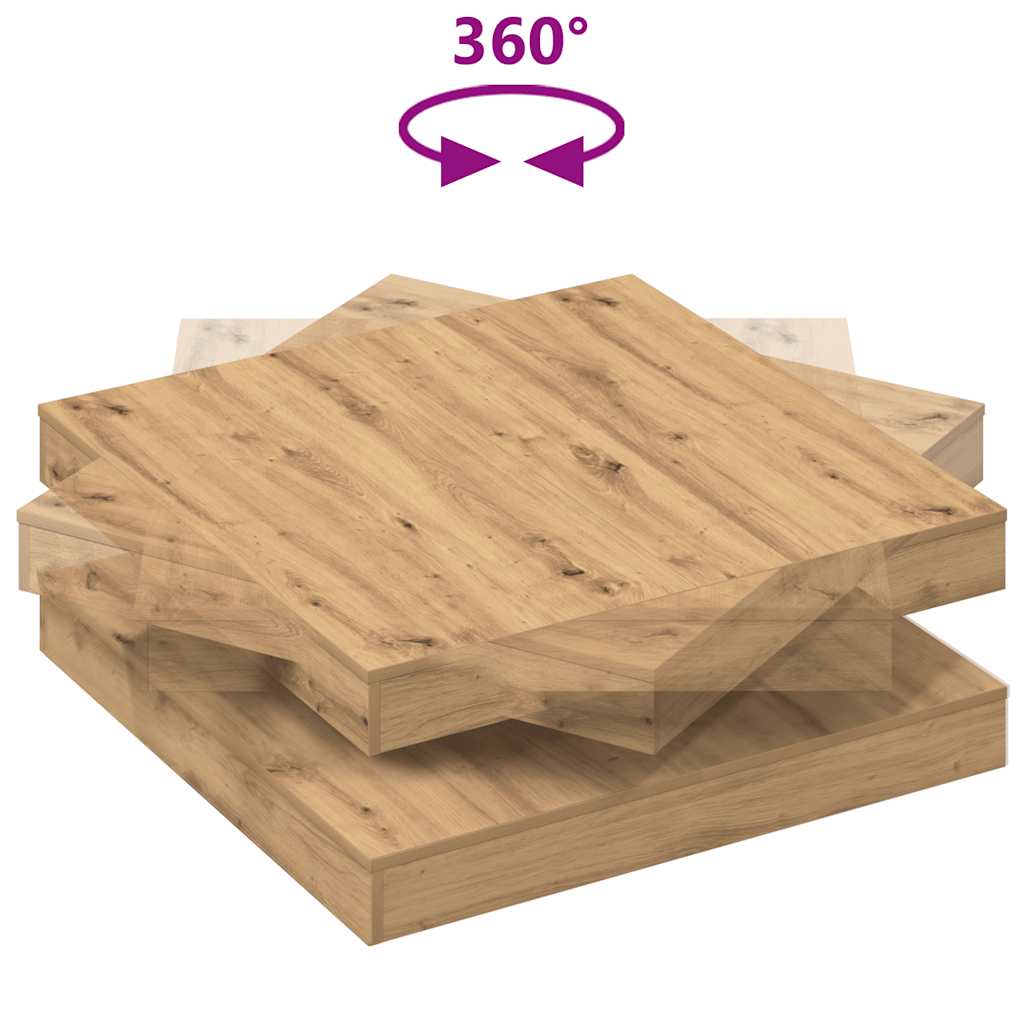 Table basse rotative à 360 degrés chêne artisanal 90x90x34,5 cm