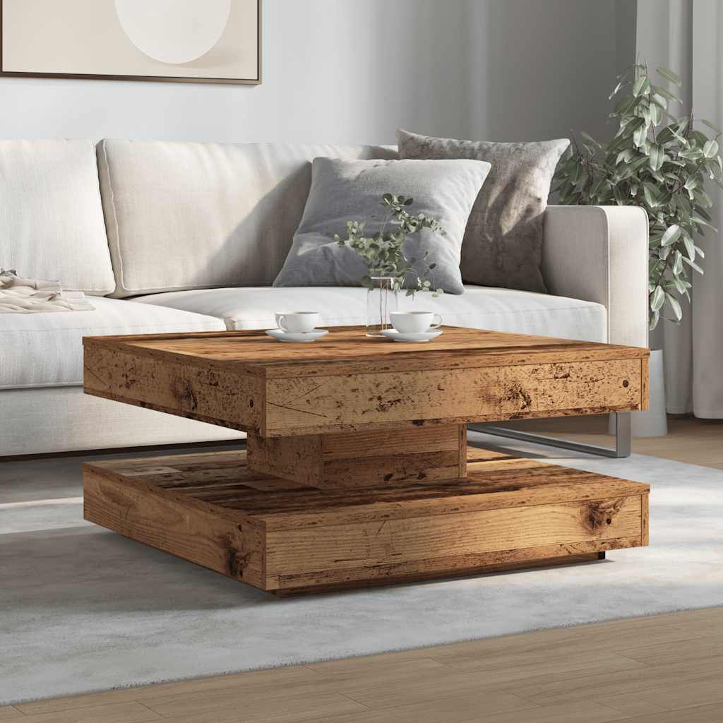 Table basse rotative à 360 degrés vieux bois 70x70x34,5 cm - XIOS