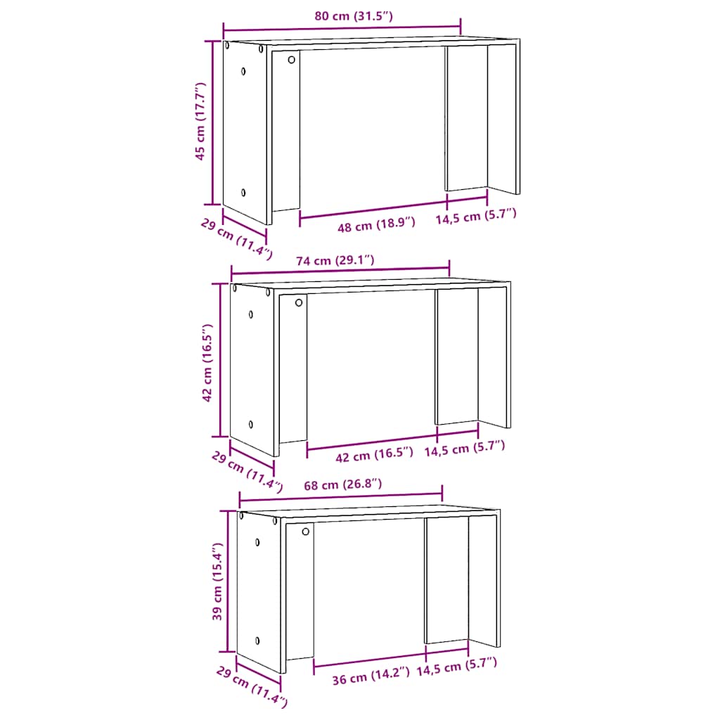 Tables gigognes 3 pcs gris béton bois d'ingénierie - XIOS