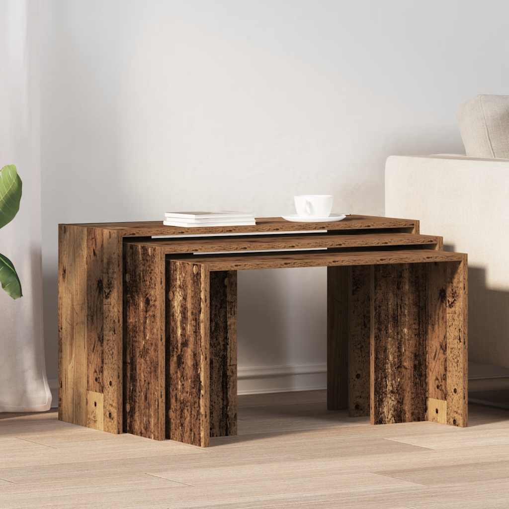 Tables gigognes 3 pcs vieux bois bois d'ingénierie - XIOS