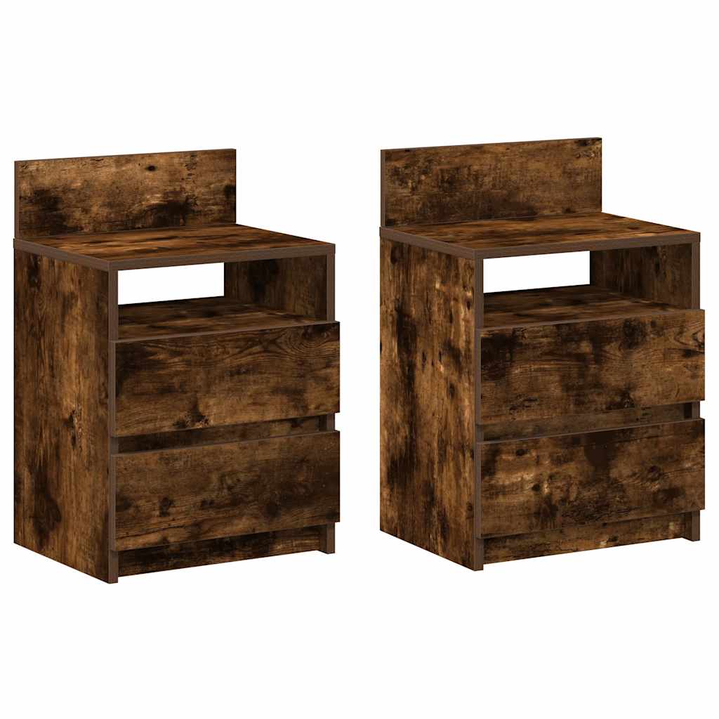 Tables de chevet 2 pcs avec 2 tiroirs chêne fumé 40x33x60 cm - XIOS