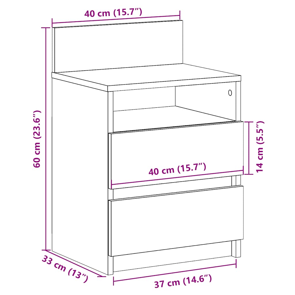 Tables de chevet 2 pcs avec 2 tiroirs vieux bois 40x33x60 cm - XIOS