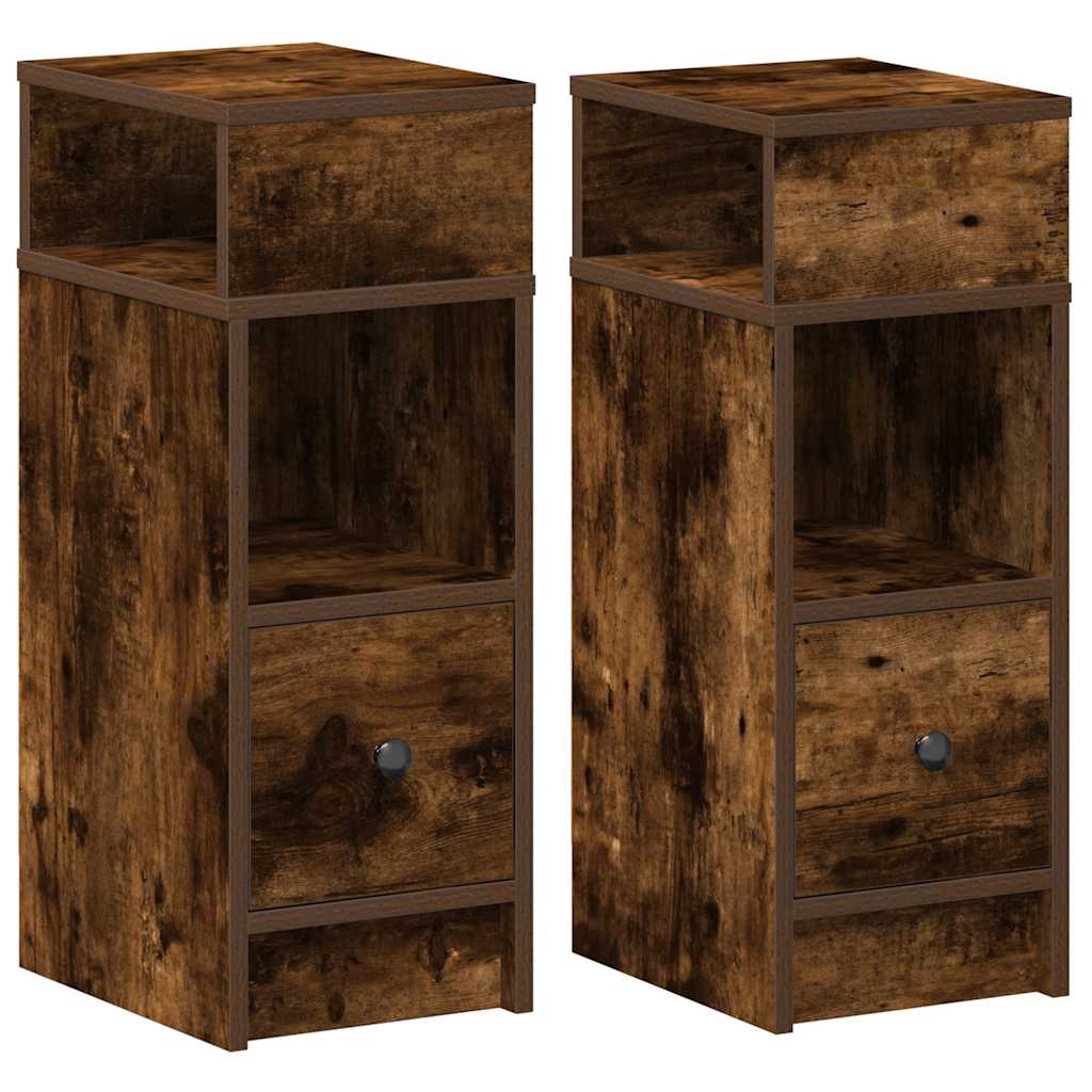 Tables de chevet 2 pcs avec tiroir chêne fumé 25x31x66 cm - XIOS
