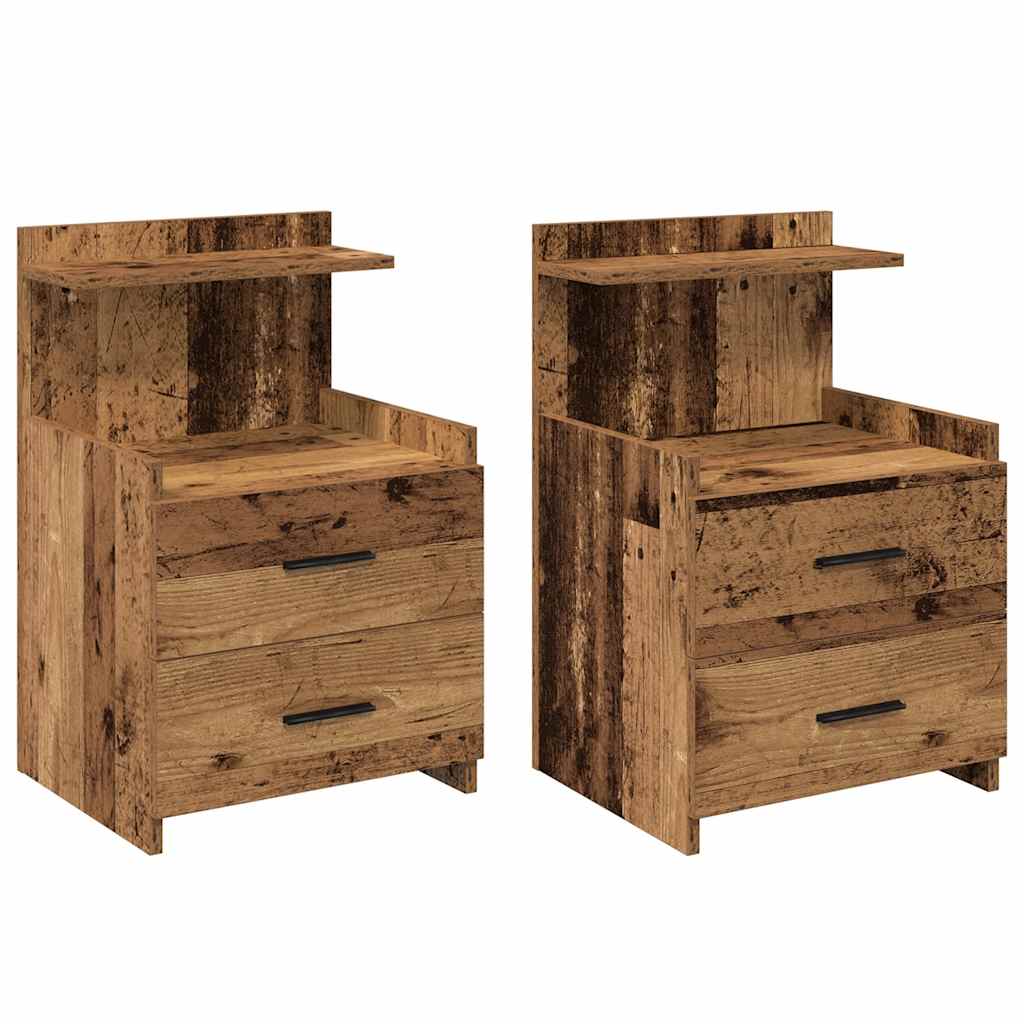 Tables de chevet 2 pièces avec 2 tiroirs Bois ancien 40 x 36,5 x 62 cm - XIOS